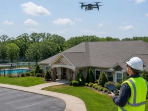 Drone survey of a community clubhouse in West Palm Beach, FL before renovation planning and site assessment.
