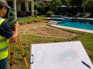Topographic survey planning a backyard pool in West Palm Beach, Florida
