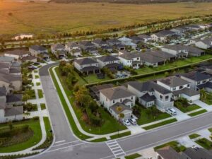 Property survey for a home with multiple structures in West Palm Beach FLorida, including a house, garage, barn, and shed
